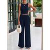 imagePRETTYGARDEN Spring Two Piece Sets For Women 2025 Ribbed Knit Crew Neck Sleeveless Tank Tops Wide Leg Pants Casual Lounge SetNavy