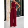 imagePRETTYGARDEN Spring Two Piece Sets For Women 2025 Ribbed Knit Crew Neck Sleeveless Tank Tops Wide Leg Pants Casual Lounge SetWine Red