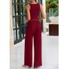 imagePRETTYGARDEN Spring Two Piece Sets For Women 2025 Ribbed Knit Crew Neck Sleeveless Tank Tops Wide Leg Pants Casual Lounge SetWine Red