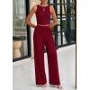 imagePRETTYGARDEN Spring Two Piece Sets For Women 2025 Ribbed Knit Crew Neck Sleeveless Tank Tops Wide Leg Pants Casual Lounge SetWine Red