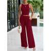 imagePRETTYGARDEN Spring Two Piece Sets For Women 2025 Ribbed Knit Crew Neck Sleeveless Tank Tops Wide Leg Pants Casual Lounge SetWine Red