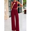 imagePRETTYGARDEN Spring Two Piece Sets For Women 2025 Ribbed Knit Crew Neck Sleeveless Tank Tops Wide Leg Pants Casual Lounge SetWine Red