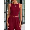 imagePRETTYGARDEN Spring Two Piece Sets For Women 2025 Ribbed Knit Crew Neck Sleeveless Tank Tops Wide Leg Pants Casual Lounge SetWine Red