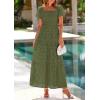 imagePRETTYGARDEN Summer Dresses for Women 2025 Eyelet Square Neck Puff Sleeve Smocked Wedding Guest Maxi Dress with PocketsArmy Green