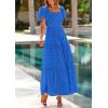 imagePRETTYGARDEN Summer Dresses for Women 2025 Eyelet Square Neck Puff Sleeve Smocked Wedding Guest Maxi Dress with PocketsBlue