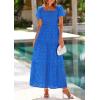 imagePRETTYGARDEN Summer Dresses for Women 2025 Eyelet Square Neck Puff Sleeve Smocked Wedding Guest Maxi Dress with PocketsBlue