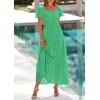 imagePRETTYGARDEN Summer Dresses for Women 2025 Eyelet Square Neck Puff Sleeve Smocked Wedding Guest Maxi Dress with PocketsGreen