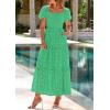 imagePRETTYGARDEN Summer Dresses for Women 2025 Eyelet Square Neck Puff Sleeve Smocked Wedding Guest Maxi Dress with PocketsGreen