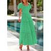 imagePRETTYGARDEN Summer Dresses for Women 2025 Eyelet Square Neck Puff Sleeve Smocked Wedding Guest Maxi Dress with PocketsGreen