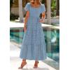 imagePRETTYGARDEN Summer Dresses for Women 2025 Eyelet Square Neck Puff Sleeve Smocked Wedding Guest Maxi Dress with PocketsGrey Blue