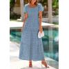 imagePRETTYGARDEN Summer Dresses for Women 2025 Eyelet Square Neck Puff Sleeve Smocked Wedding Guest Maxi Dress with PocketsGrey Blue