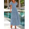imagePRETTYGARDEN Summer Dresses for Women 2025 Eyelet Square Neck Puff Sleeve Smocked Wedding Guest Maxi Dress with PocketsGrey Blue