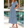 imagePRETTYGARDEN Summer Dresses for Women 2025 Eyelet Square Neck Puff Sleeve Smocked Wedding Guest Maxi Dress with PocketsGrey Blue