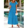 imagePRETTYGARDEN Summer Dresses for Women 2025 Eyelet Square Neck Puff Sleeve Smocked Wedding Guest Maxi Dress with PocketsLake Blue