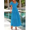 imagePRETTYGARDEN Summer Dresses for Women 2025 Eyelet Square Neck Puff Sleeve Smocked Wedding Guest Maxi Dress with PocketsLake Blue