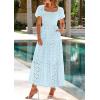 imagePRETTYGARDEN Summer Dresses for Women 2025 Eyelet Square Neck Puff Sleeve Smocked Wedding Guest Maxi Dress with PocketsLight Blue