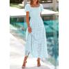 imagePRETTYGARDEN Summer Dresses for Women 2025 Eyelet Square Neck Puff Sleeve Smocked Wedding Guest Maxi Dress with PocketsLight Blue