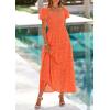 imagePRETTYGARDEN Summer Dresses for Women 2025 Eyelet Square Neck Puff Sleeve Smocked Wedding Guest Maxi Dress with PocketsOrange