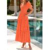 imagePRETTYGARDEN Summer Dresses for Women 2025 Eyelet Square Neck Puff Sleeve Smocked Wedding Guest Maxi Dress with PocketsOrange