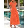 imagePRETTYGARDEN Summer Dresses for Women 2025 Eyelet Square Neck Puff Sleeve Smocked Wedding Guest Maxi Dress with PocketsOrange