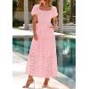 imagePRETTYGARDEN Summer Dresses for Women 2025 Eyelet Square Neck Puff Sleeve Smocked Wedding Guest Maxi Dress with PocketsPink
