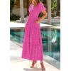 imagePRETTYGARDEN Summer Dresses for Women 2025 Eyelet Square Neck Puff Sleeve Smocked Wedding Guest Maxi Dress with PocketsRose Pink