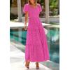 imagePRETTYGARDEN Summer Dresses for Women 2025 Eyelet Square Neck Puff Sleeve Smocked Wedding Guest Maxi Dress with PocketsRose Pink