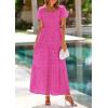imagePRETTYGARDEN Summer Dresses for Women 2025 Eyelet Square Neck Puff Sleeve Smocked Wedding Guest Maxi Dress with PocketsRose Pink