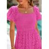 imagePRETTYGARDEN Summer Dresses for Women 2025 Eyelet Square Neck Puff Sleeve Smocked Wedding Guest Maxi Dress with PocketsRose Pink