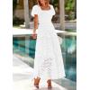 imagePRETTYGARDEN Summer Dresses for Women 2025 Eyelet Square Neck Puff Sleeve Smocked Wedding Guest Maxi Dress with PocketsWhite