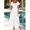 imagePRETTYGARDEN Summer Dresses for Women 2025 Eyelet Square Neck Puff Sleeve Smocked Wedding Guest Maxi Dress with PocketsWhite