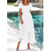 imagePRETTYGARDEN Summer Dresses for Women 2025 Eyelet Square Neck Puff Sleeve Smocked Wedding Guest Maxi Dress with PocketsWhite
