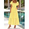 imagePRETTYGARDEN Summer Dresses for Women 2025 Eyelet Square Neck Puff Sleeve Smocked Wedding Guest Maxi Dress with PocketsYellow