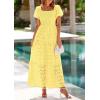 imagePRETTYGARDEN Summer Dresses for Women 2025 Eyelet Square Neck Puff Sleeve Smocked Wedding Guest Maxi Dress with PocketsYellow