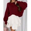 imagePRETTYGARDEN Sweaters for Women 2025 Fall Chunky Knit Long Sleeve Crew Neck Oversized Pullover Tops Winter Fashion ClothingBurgundy