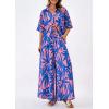 imagePRETTYGARDEN Womens 2 Piece Beach Vacation Outfit 2025 Casual Summer Floral Button Down Shirt Wide Leg Pants Matching SetsFloral Pink Blue