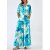 imagePRETTYGARDEN Womens 2 Piece Beach Vacation Outfit 2025 Casual Summer Floral Button Down Shirt Wide Leg Pants Matching SetsFloral White Blue Green