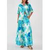 imagePRETTYGARDEN Womens 2 Piece Beach Vacation Outfit 2025 Casual Summer Floral Button Down Shirt Wide Leg Pants Matching SetsFloral White Blue Green