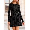 imagePRETTYGARDEN Womens 2025 Fall Fashion Floral Long Sleeve Mini Dress Mesh Bodycon Short Party Date Night Going Out DressesBlack