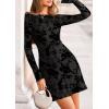 imagePRETTYGARDEN Womens 2025 Fall Fashion Floral Long Sleeve Mini Dress Mesh Bodycon Short Party Date Night Going Out DressesBlack