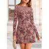 imagePRETTYGARDEN Womens 2025 Fall Fashion Floral Long Sleeve Mini Dress Mesh Bodycon Short Party Date Night Going Out DressesDusty Pink