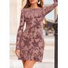 imagePRETTYGARDEN Womens 2025 Fall Fashion Floral Long Sleeve Mini Dress Mesh Bodycon Short Party Date Night Going Out DressesDusty Pink