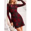 imagePRETTYGARDEN Womens 2025 Fall Fashion Floral Long Sleeve Mini Dress Mesh Bodycon Short Party Date Night Going Out DressesFloral Black Red