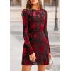 imagePRETTYGARDEN Womens 2025 Fall Fashion Floral Long Sleeve Mini Dress Mesh Bodycon Short Party Date Night Going Out DressesFloral Black Red
