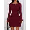 imagePRETTYGARDEN Womens 2025 Fall Fashion Floral Long Sleeve Mini Dress Mesh Bodycon Short Party Date Night Going Out DressesFloral Wine Red