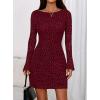 imagePRETTYGARDEN Womens 2025 Fall Fashion Floral Long Sleeve Mini Dress Mesh Bodycon Short Party Date Night Going Out DressesFloral Wine Red