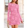 imagePRETTYGARDEN Womens 2025 Fall Fashion Floral Long Sleeve Mini Dress Mesh Bodycon Short Party Date Night Going Out DressesPink
