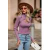 imagePRETTYGARDEN Womens 2025 Fashion Fall Clothes 2 Piece Cutout Tops Long Sleeve Mock Neck Rib Knit Winter Pullover SweaterBean Paste Purple