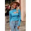 imagePRETTYGARDEN Womens 2025 Fashion Fall Clothes 2 Piece Cutout Tops Long Sleeve Mock Neck Rib Knit Winter Pullover SweaterBlue