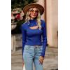 imagePRETTYGARDEN Womens 2025 Fashion Fall Clothes 2 Piece Cutout Tops Long Sleeve Mock Neck Rib Knit Winter Pullover SweaterDark Royal Blue